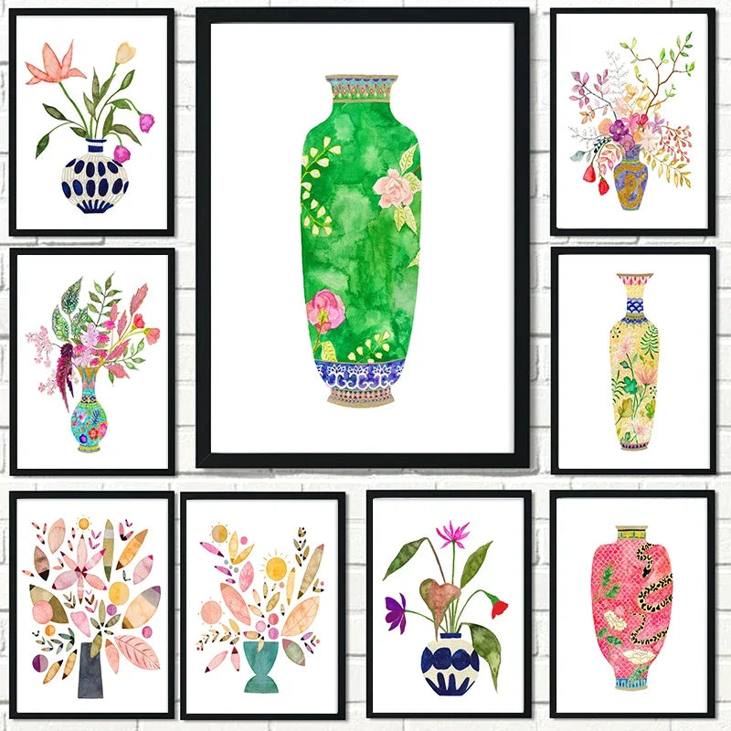 art mural vase aquarelle affiches nordiques pour décoration intérieure